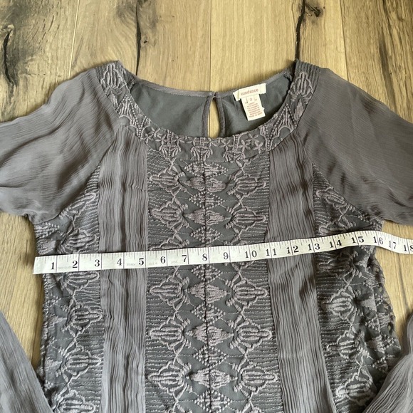 Sundance Womens Size 2 Gray Lace Chiffon Dress Maxi Midi Length Gray Long Sleeve - Picture 5 of 8